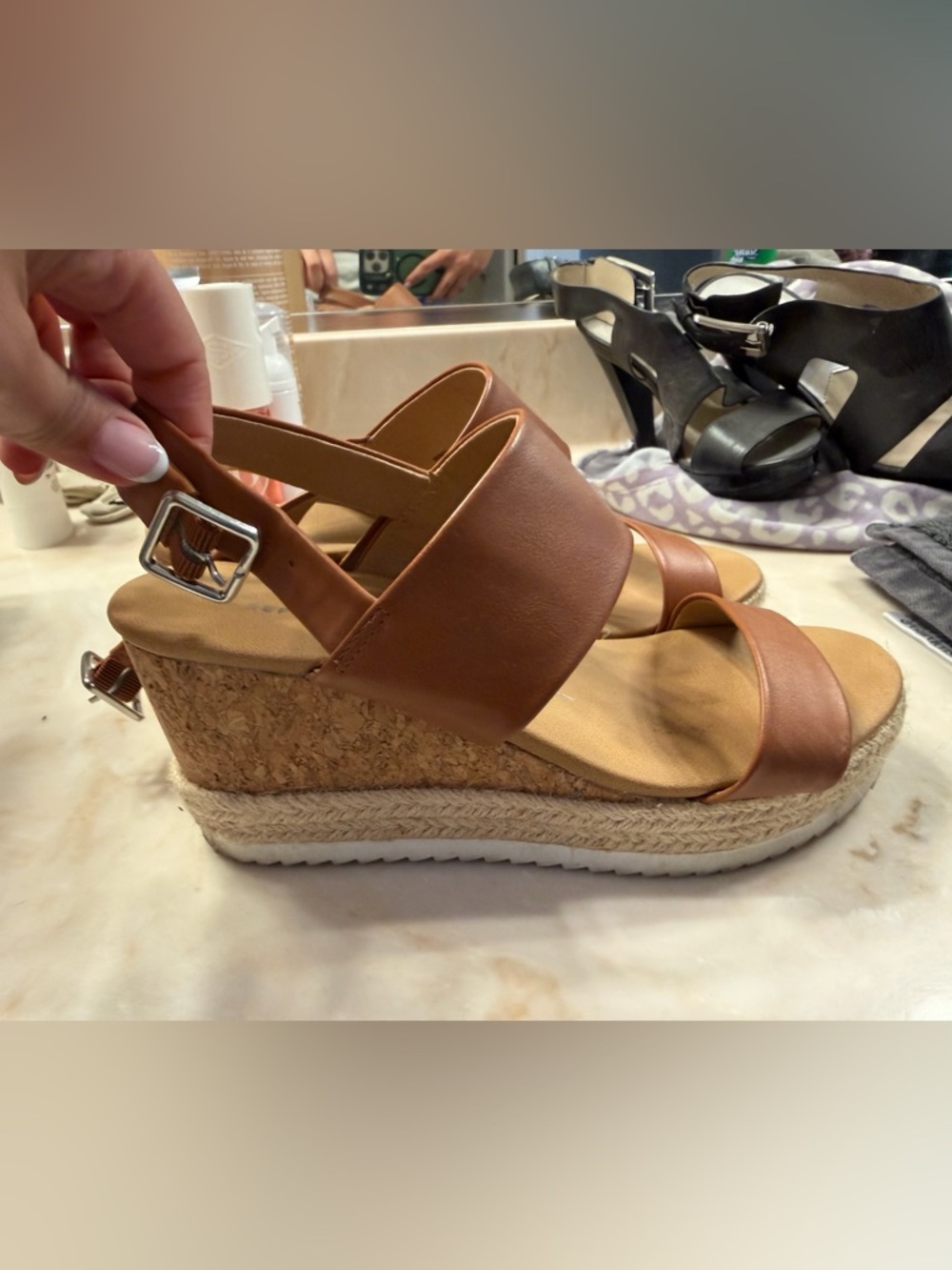 Report Brown Cork Wedge Sandals with Espadrille Platform